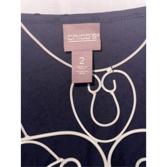 GREAT CONDITION WOMEN Flocked Polka Dot Top BLOUSE navy blue CHICO SZ 2 (medium) - Picture 5 of 9